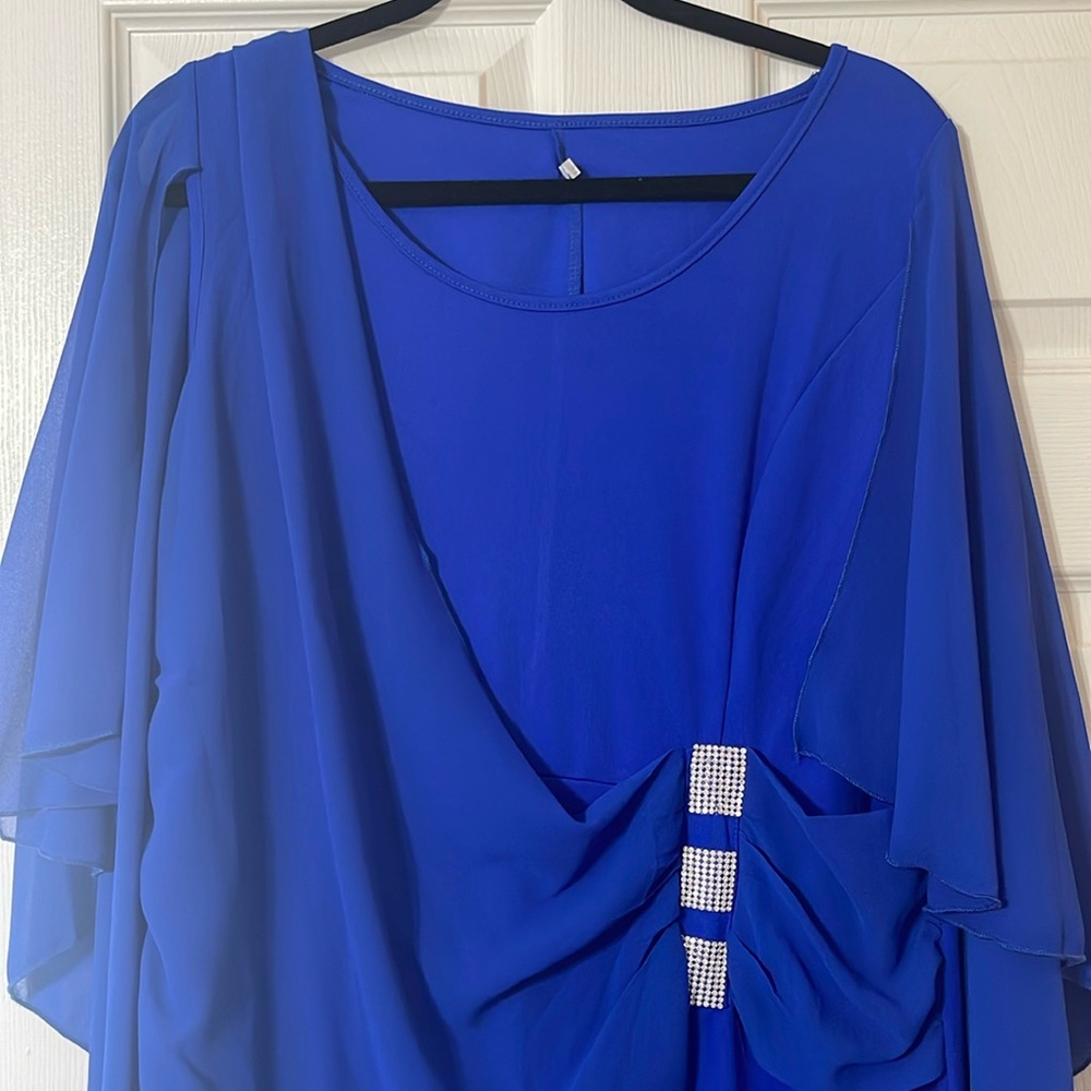 Royal blue dress with accented rhinestones at waist line NWOT